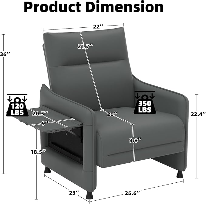Tbillionnext Upholstered Accent Sofas Set of 2, Modern Faux Leather Sofa Chairs with Hidden Foldable Tray & Side Pocket, Rear Contour Arm Design, Small Accent Sofas for Living Room, Gray
