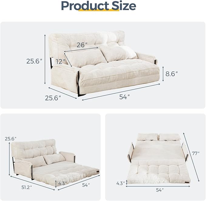 MAXYOYO Adjustable Floor Sofa Couch with 2 Pillows, Multi-Functional Bean Bag Bed, 5-Position Foldable Lazy Sofa Sleeper Bed with Armrest Versatile Floor Seating for Reading Gaming, Beige, Double