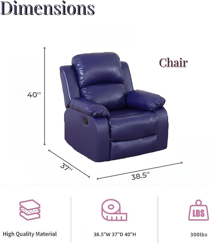 Caberryne Leather Recliner Chair for Living Room Furniture Set,Blue Leather Reclining Couch for Small Space/Rv, Wall Hugger Single Recliner/Home Theater Seating for House/Office(Chair)