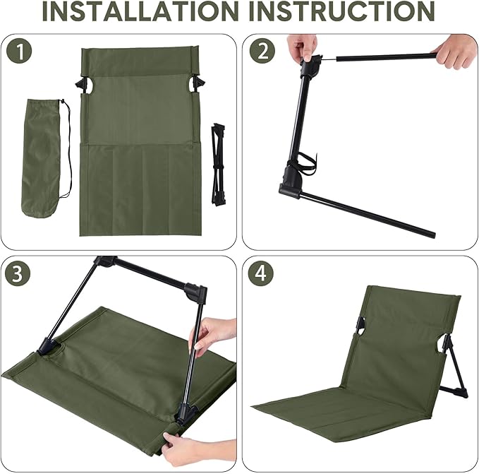 Jetec Foldable Floor Backrest Chair Portable Camping Chair with Storage Bag Light Weight Lazy Seat for Indoor Outdoor Bed Ground Park Lawn Concerts Beach Hiking
