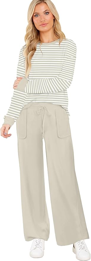 ETCYY NEW Lounge Sets for Women 2 Piece Outfits with Side Split Sweatshirt Tops and Wide Leg Sweatpants