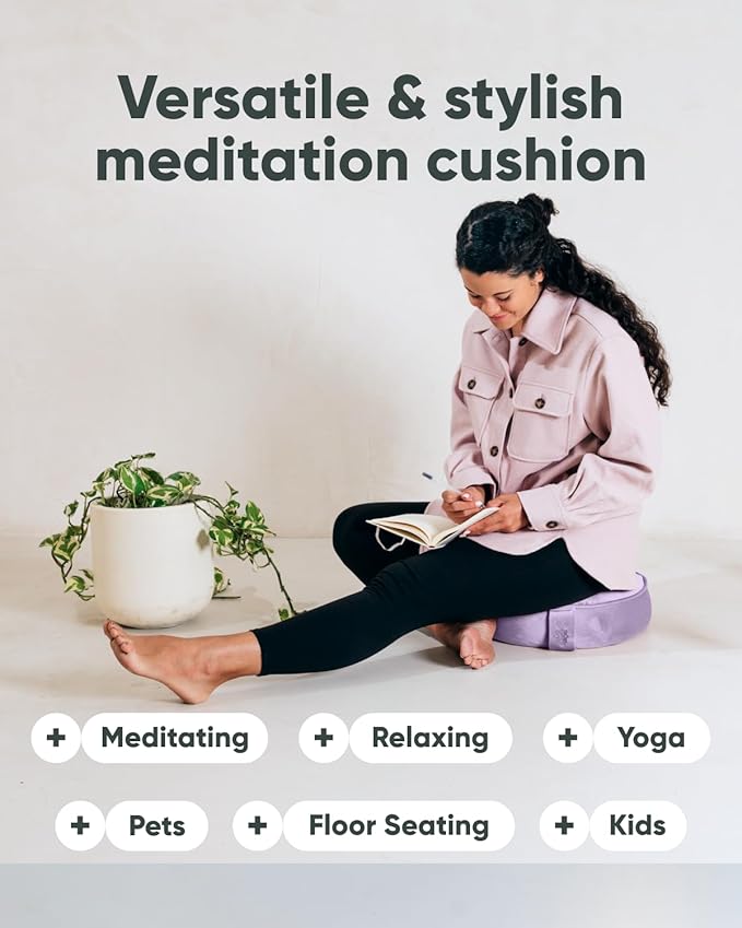Mindful Modern Velvet Meditation Cushion | Luxe Zafu Yoga Floor Pillow Seat | Posture Support | Buckwheat Hull Filled | Large Round Cushion with Removable Washable Cover + Carry Handle