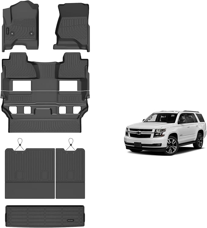 KELCSEECS® Floor Mats & Cargo Liner with Seatback Mats for 2015-2020 Tahoe & GMC Yukon 7Seats (Bucket Seat),All Weather Protection TPE Floor Liners Full Set Tahoe Accessories Black