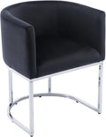 VESCASA Velvet Upholstered Dining Chair with Barrel Back, Mid Century Modern Padded Restaurant Chair with Chrome Metal Frame for Kitchen, Dining Room, 1 Piece, Black