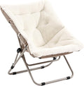 Givjoy Living Room Chair, Soft Faux Fur Folded Chair Oversized Folding Accent Chairs, Furry Lounge Lazy Chairs, Metal Frame Moon Chair for Bedroom, Living Room