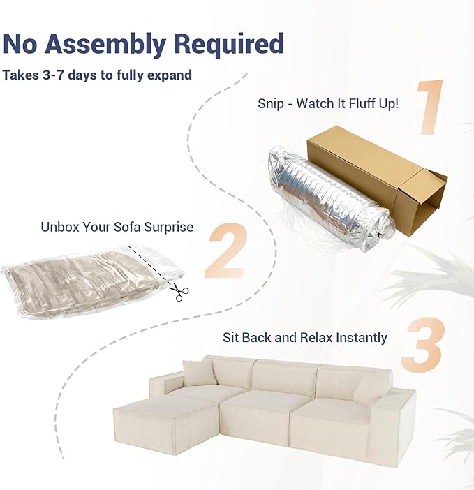 110" Cloud Sectional Couch, Chenille Boneless Couch 3 Seater with Deep Seats & Wide Armrests, Comfy Modular Sectional Sofa Memory Foam Compression Floor Sofa for Living Room, No Assembly Required