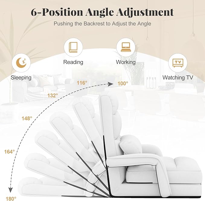 Giantex Folding Floor Chair with 6-Position Adjustable Backrest, Armrests & Removable Pillow, 330Lbs Capacity, Indoor Lazy Sofa Armchair, Chaise Lounger Bed, Gaming Recliner for Living Room Bedroom