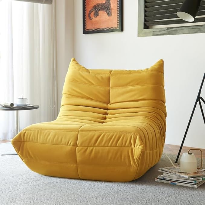 Bean Bag Chair - Corner Sofa, Fireside Chair Bean Bag Sofa Large Bean Bag Chair for Adults,Fireside Floor Couch for Living Room, Bedroom, Gaming & Office (Yellow, Single)