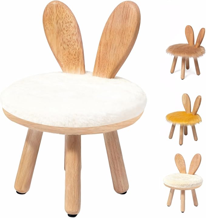 XXYOUPIN Wooden Toddler Chair Rabbit Stool Suitable for A Variety of Color Rest Stool for Any Room Decoration Game Room Cute Chair（1pack/Short White）