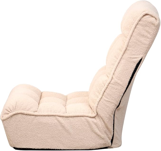 Floor Chair Single Lazy Sofa Leisure Balcony Reclining Japanese Tatami Adjustable Recliner with Ottoman for Living Room, Bedroom, Indoor Use(No Footstool, Beige)