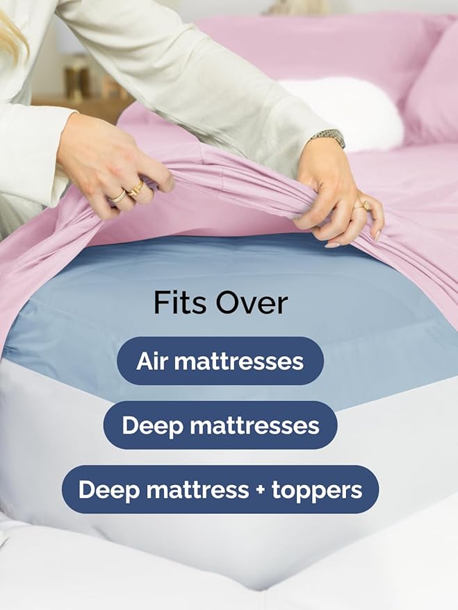 Extra Deep Pocket Twin XL Sheets - 3 Piece Breathable & Cooling Bed Sheets - Hotel Luxury Bed Sheet Set - Soft, Wrinkle Free & Comfy - Easily Fits Extra Deep Mattresses - Deep Pocket Light Pink Sheets
