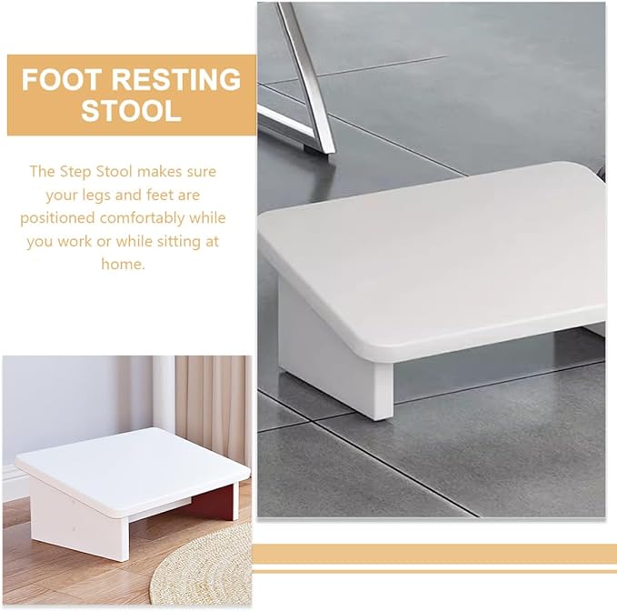 GALPADA Wooden Foot Rest Stool Warm White Non-Slip Footstool for Office and Home Comfortable Leg Support Ergonomic Footrest for Extended Sitting
