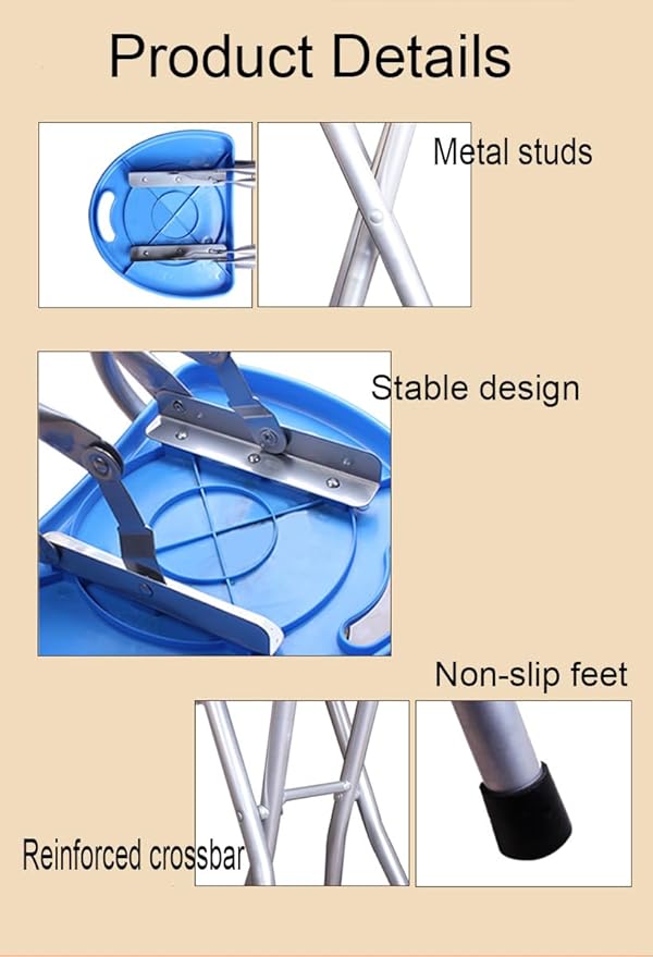 Folding Bar Stool with Backrest, 28 Inch Counter Height Foldable Stool, Portable Folding Stool Tall Bar Stools for Outdoor Camping Kitchen Shop Cafe, Blue (1 Pcs,)