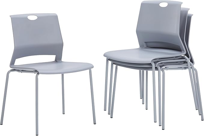 Sidanli Waiting Room Chairs Set of 4, Grey Stack Chairs with Back, Stacking Chairs with Metal Legs