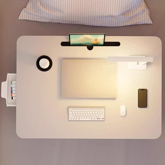 Respicefinem Laptop Bed Desk Foldable Portable Bed Table Tray Stand with Cup Holder Drawer for Reading Writing Eating On Sofa Floor White