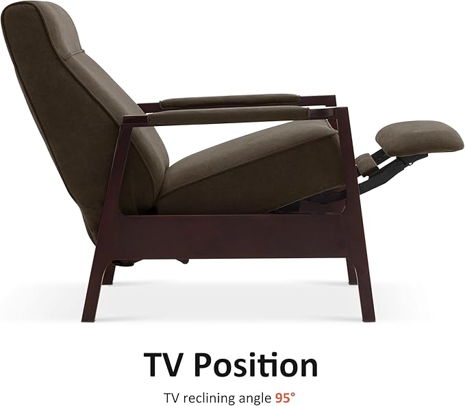 MCombo Pushback Recliner Chair with Wooden Armrests, Upholstered Single Sofa Accent Chair for Living Room and Office, Fabric MR097 (Coffee)