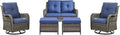 Rilyson Wicker Patio Furniture Set - 5 Piece Rattan Outdoor Sectional Conversation Sets with 2 Rocking Swivel Chairs,2 Ottomans and 1 Loveseat for Porch Deck Garden(Mixed Grey/Blue)