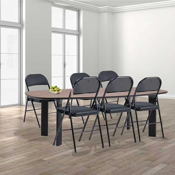 6 Pack Black Folding Chairs with 330 LBS Capacity, Indoor Outdoor Chairs with Padded Cushion and Back, Portable & Foldable Heavy Duty Metal Frame Commercial Seat for Kitchen Party Events Wedding