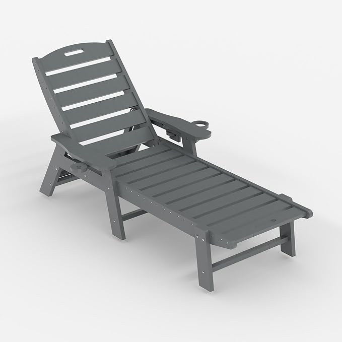 GarveeLife Outdoor HDPE Chaise Lounge, Oversize HDPE 5-Position Pool Lounge Chairs, Pool Lounges Chairs