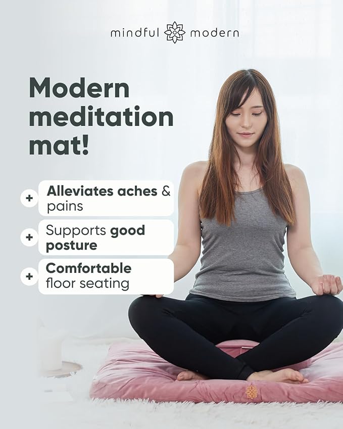 Mindful & Modern Zabuton Meditation Mat - Cotton Filled Yoga and Meditation Pad - Zabuton Meditation Cushion for Kneeling and Sitting Support - Large Rectangular Sitting Floor Pillow for Bench or Zafu