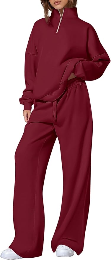 PRETTYGARDEN Womens Casual Two Piece Sets Fall 2026 Outfits Quarter Zip Sweatshirts Straight Leg Pants Sweatsuits Tracksuit