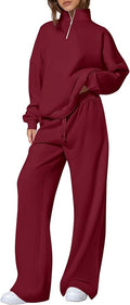 PRETTYGARDEN Womens Casual Two Piece Sets Fall 2026 Outfits Quarter Zip Sweatshirts Straight Leg Pants Sweatsuits Tracksuit