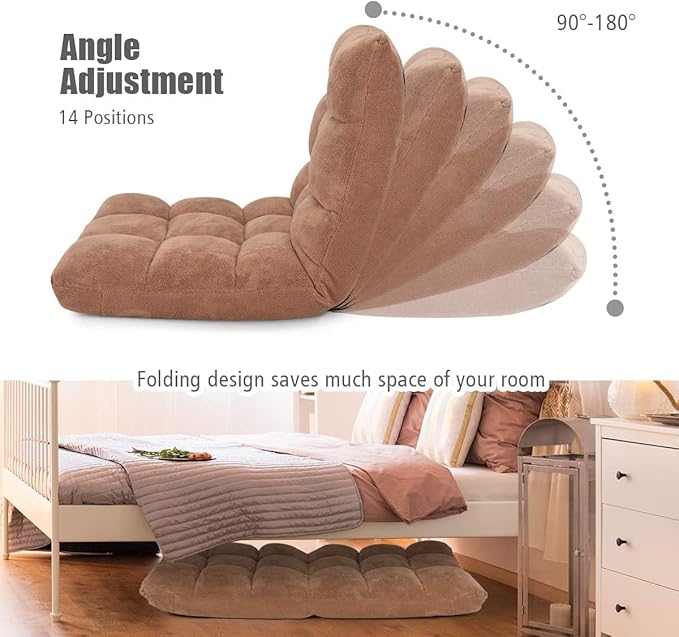 S AFSTAR Cushioned Floor Chair, 14-Position Adjustable Padded Lazy Recliner with Comfortable Back Support and Skin-Friendly Cover, Great for Reading, Playing Game, Meditating (Beige)