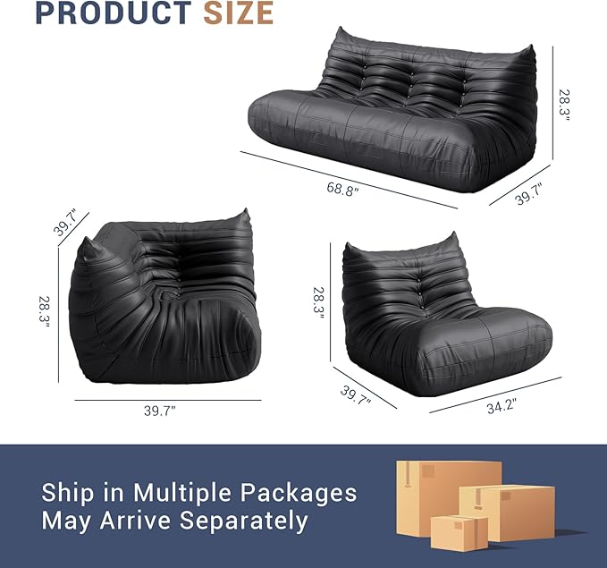Bean Bag Chair Fireside Chair Lazy Floor Sofa, Faux Leather Giant Corner Bean Bag Sofa, High-Resilience Memory Foam Armless Foam Lounger Tatami Recliner Couch for Living Room Bedroom Dorm Office