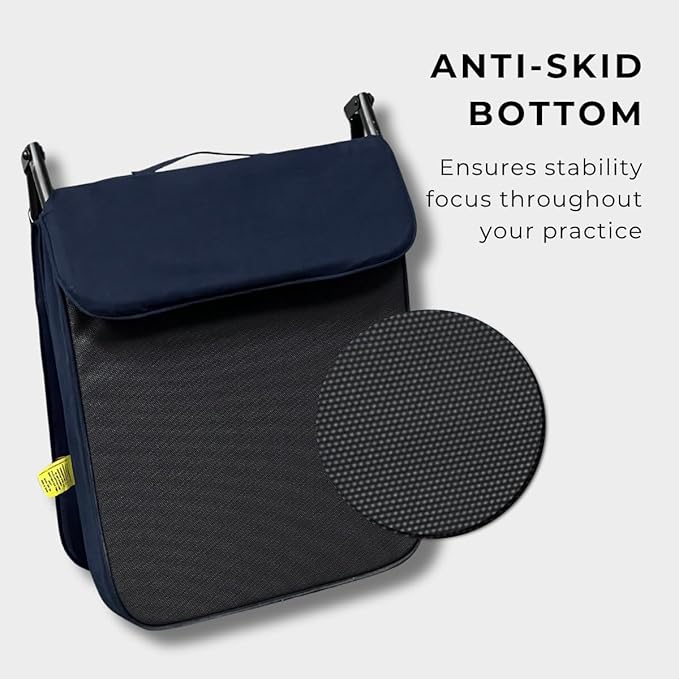 Friends Of Meditation Buddha Meditation Chair – Portable Folding Yoga Chair for Adults with Detachable Back Support & Zafu Cushion, Ergonomic Meditation Seat, Navy Blue