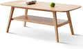 QKFF Modern Solid Wood Coffee Table, 2-Tier Small Wooden Coffee Table with Storage Shelf for Living Room, Apartment, Office, Natural (40''D x 20''W x 18''H)