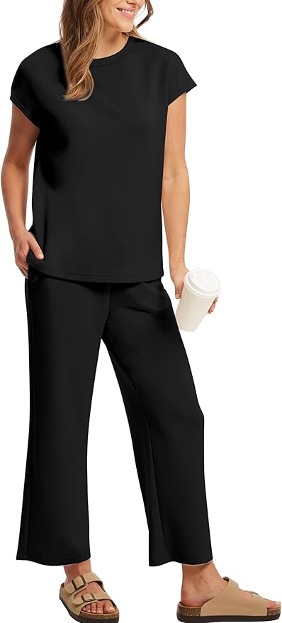 Sampeel Two Piece Sets for Women Summer Vacation Outfits Cap Sleeve Tops Lounge Matching Sets Clothing Beach Fashion Clothes