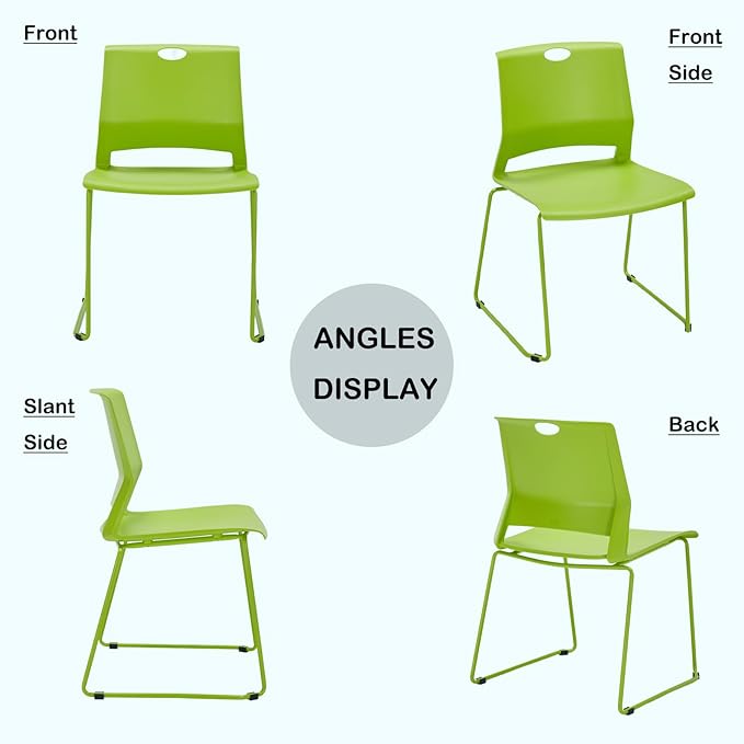 Green Stacking Chairs Set of 4, Modern Stackable Office Chairs with Wide Plastic Seat & Metal Sled Base for Waiting Room Break Room Conference Church Banquet Lobby