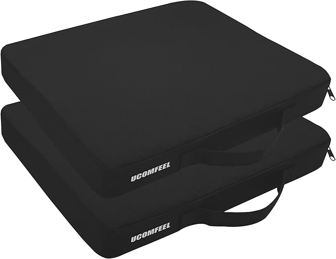 UCOMFEEL Portable Stadium Seat Cushions with Handle, 2 Inches Thick, Waterproof Oxford Fabric, Zipper Design, Set of 2 (Black)