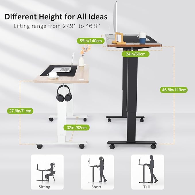 farexon Electric Standing Desk Adjustable Height, 55 x 24 Inch Sit Stand up Desk with Large Mouse Pad, 2 Metal Hook,4 Wheels,4 Memory Preset Heights Home Office Computer Desk（Brown）