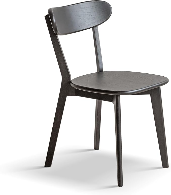 100% Solid Oak Dining Chairs, Mid Century Modern Dining Chair with Curved Backrest, Made in North America Dirt-Free Fas-Grade Wood Chair Dining Chairs for Kitchen, Study, Living Room (Black)