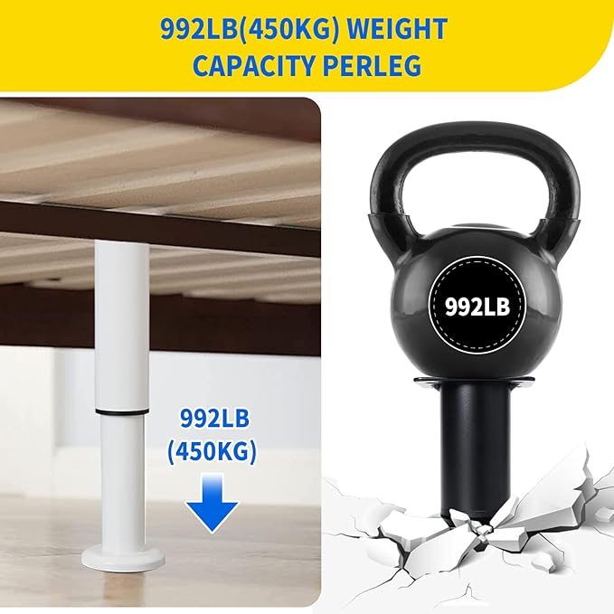 Olldag 4 Pcs Adjustable Height Bed Support Furniture Legs [with Screws] for Bed Frame,Metal Adjustable 10-17 inch for Bed/Sofa/Cabinet/Couch/Dresser/Table -Heavy Bed Replacement Legs (White)