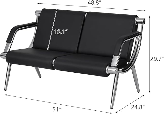 Kinquat Waiting Room Bench with Armrest - Lobby Reception Chairs, PU Leather Office Guest Seating Furniture for Salon Airport Hospital Bank, Black