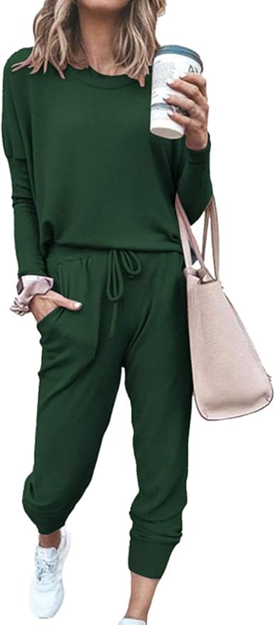 PRETTYGARDEN Women Fall 2 Piece Lounge Outfit Long Sleeve Tops High Waisted Jogger Pants Set Spring Travel Clothes Tracksuit