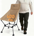 MOON LENCE Oversized High Back Camping Chair for Adults, Height Adjustable Folding Camping Chair with 400 lbs Capacity, Hidden Pillow Pocket and Wide Seat for Camping, Hiking, Picnics, Khaki