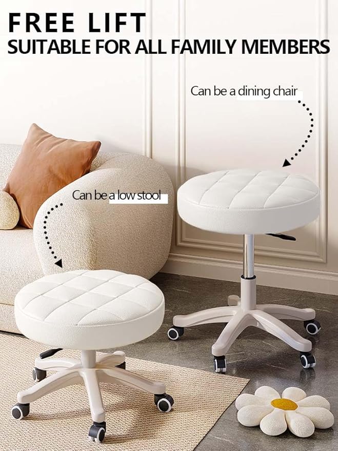 HDHNBA Small Chair Round Rolling Stool with Wheels PU Leather Height Adjustable Swivel Drafting Work SPA Salon Stools Home Office Chair,4 Pack