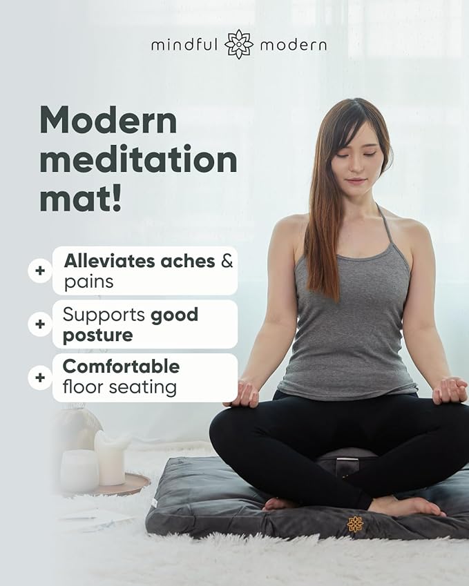 Mindful & Modern Zabuton Meditation Mat - Cotton Filled Yoga and Meditation Pad - Zabuton Meditation Cushion for Kneeling and Sitting Support - Large Rectangular Sitting Floor Pillow for Bench or Zafu