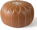Vintage Leather Pouf Ottoman Round Meditation Cushion Floor Pouf Footrest Retro Fashion Style Floor Cushion for Living Room Heavy Duty(Brown)