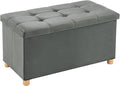 30 Inches Folding Storage Ottoman Bench, Velvet Storage Chest, Footrest Couch with Wooden Legs, Support 350lbs for Bedroom, Living Room, Hallway, Grey