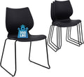 Stackable Waiting Room Chair, Stacking Office Chair with Ergonomic Lumbar Support and Metal Legs, Plastic Desk Chairs for Conference School Church Guest Reception Set of 4, Black