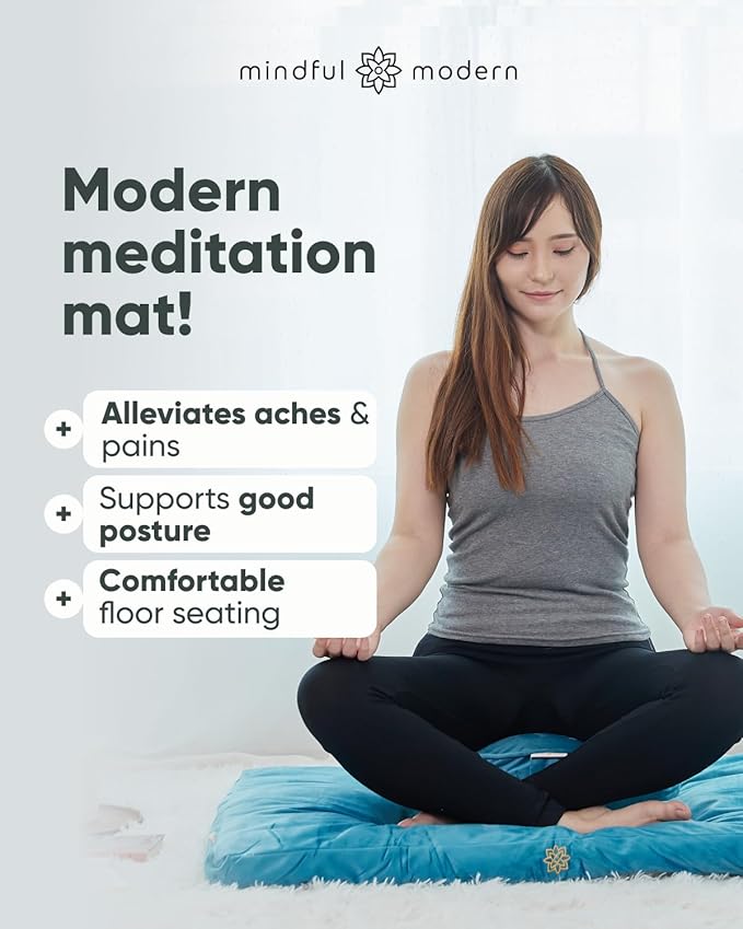 Mindful & Modern Zabuton Meditation Mat - Cotton Filled Yoga and Meditation Pad - Zabuton Meditation Cushion for Kneeling and Sitting Support - Large Rectangular Sitting Floor Pillow for Bench or Zafu