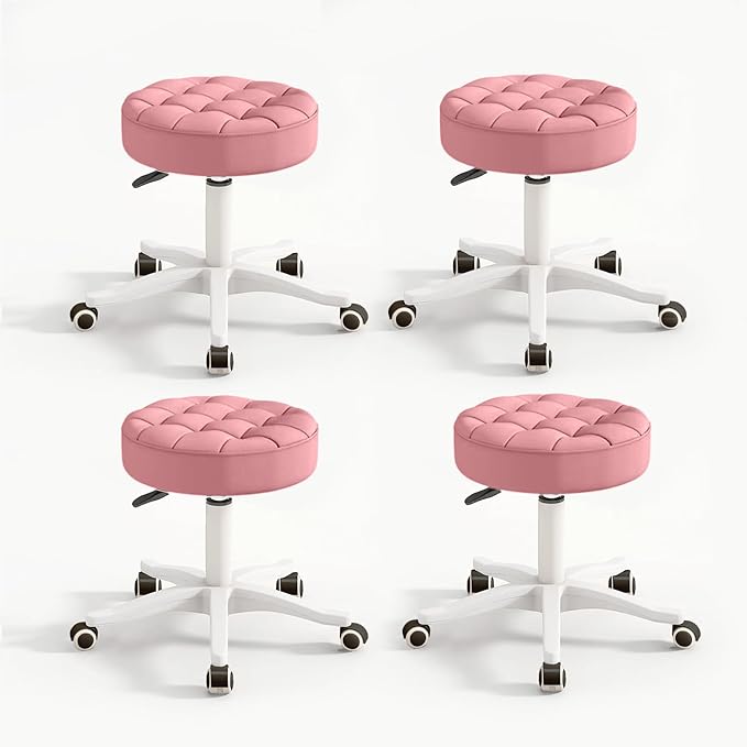 HDHNBA Small Chair Round Rolling Stool with Wheels PU Leather Height Adjustable Swivel Drafting Work SPA Salon Stools Home Office Chair,4 Pack