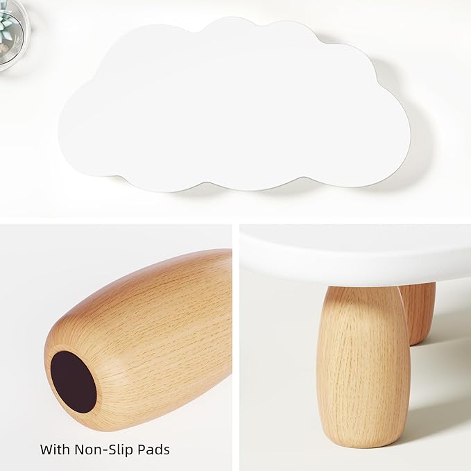 AFOOYO Monitor Stand Riser,Cloud-Shaped Sturdy Wood Computer Monitor Riser, Laptop Monitor Stand, Multi-Purpose Desktop Organizer Riser for Computer, Laptop, Printer, TV,White