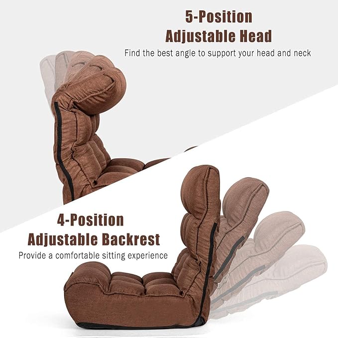 DORTALA Foldable Floor Chair for Adults, Memory Foam Floor Gaming Chair w/ 5-Position Adjustable Head and Back Support, Ergonomic Banana Chair for Bedroom, Living Room, Coffee