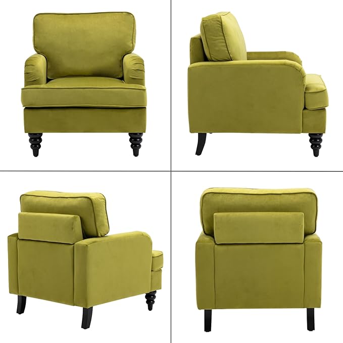 chairus Mid Century Modern Velvet Accent Chair, Vintage Club Armchair with Firm Supportive Seat & Soft Backrest, Comfy Single Sofa Reading Chair for Living Room Bedroom Apartment, Olive Green