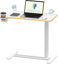 FLEXISPOT H7 Adjustable Overbed Bedside Table with Wheels Pneumatic Mobile Standing Desk Laptop Desk Rolling Computer Cart Movable Overbed Table Hospital Home Use(27.6" W x 15.7" D, White Maple)